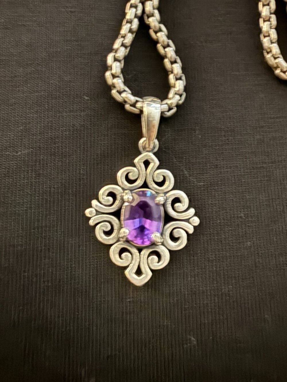 James Avery Spanish Lace Amethyst Pendant + 24" Sterling Chain